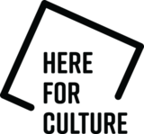 The words 'Here for Culture' in caps, with an outline of a square, corner point roughly north-facing, that ends once it meets the writing