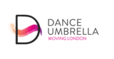 Dance Umbrella logo that reads: Dance Umbrella Moving London